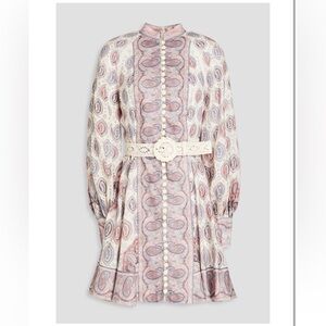 Zimmermann Belted Paisley Print Linen Mini Dress, size 0/4